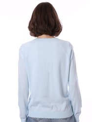 Fine Cotton/Cashmere Distressed Long Sleeve V Neck Sweater