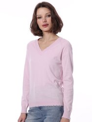 Fine Cotton/Cashmere Distressed Long Sleeve V Neck Sweater