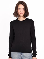 Supima Cotton Long Sleeve Crew Neck Sweater - Black