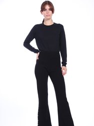 Viscose Flared Pants With Rose Buttons - Black