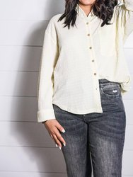 Crinkled Button Down Top - White