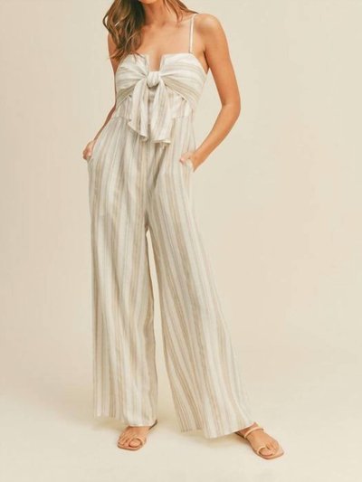 MIOU MUSE Sailor Striped Tie Front Jumpsuit In Beige product