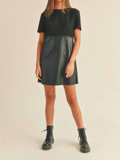 MIOU MUSE Stitch It Up Suede & Faux Leather Shift Mini Dress In Black product
