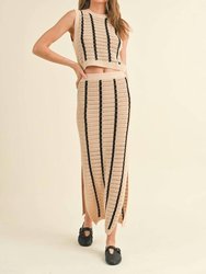 Striped Crochet Skirt And Top Set In Beige