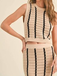 Striped Crochet Skirt And Top Set In Beige