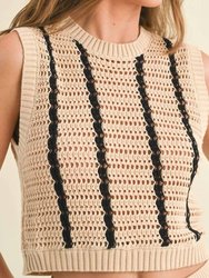 Striped Crochet Skirt And Top Set In Beige - Beige
