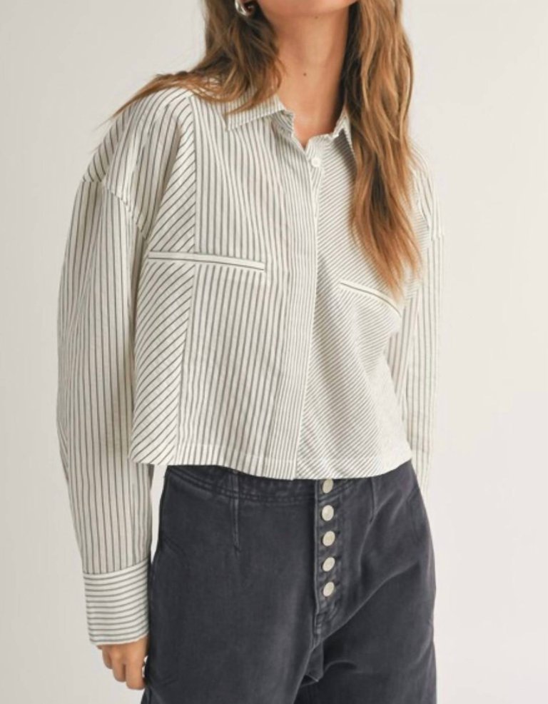 Striped Cropped Button Down Shirt - Black Stripe