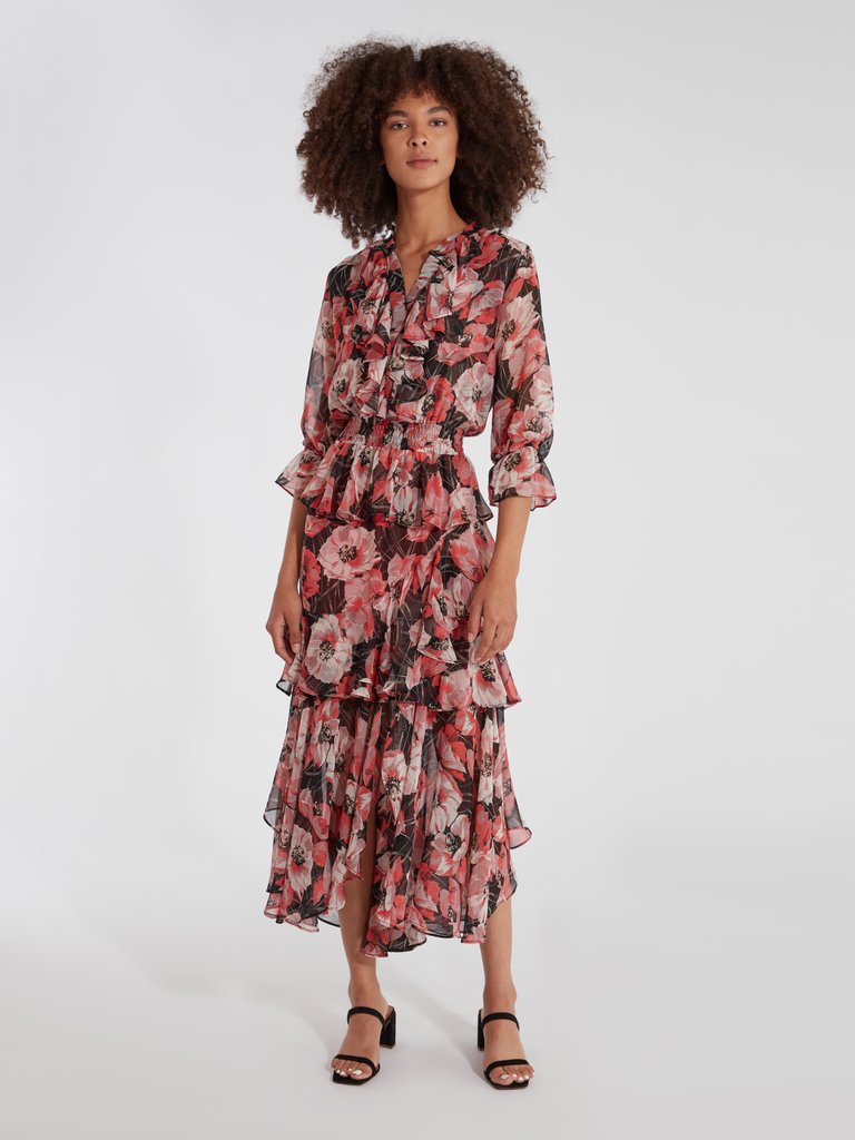 Alanis Floral Chiffon Asymmetrical Midi Dress