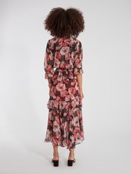 Alanis Floral Chiffon Asymmetrical Midi Dress