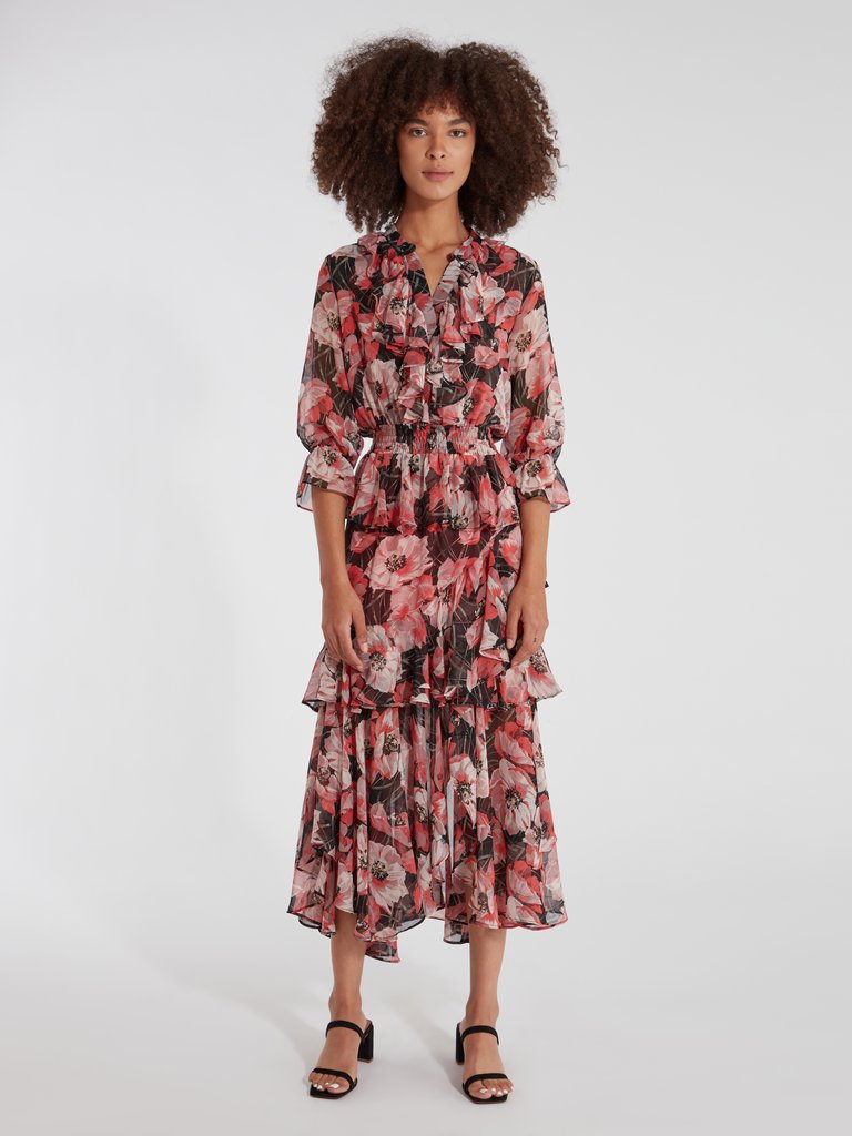 Alanis Floral Chiffon Asymmetrical Midi Dress - Floral