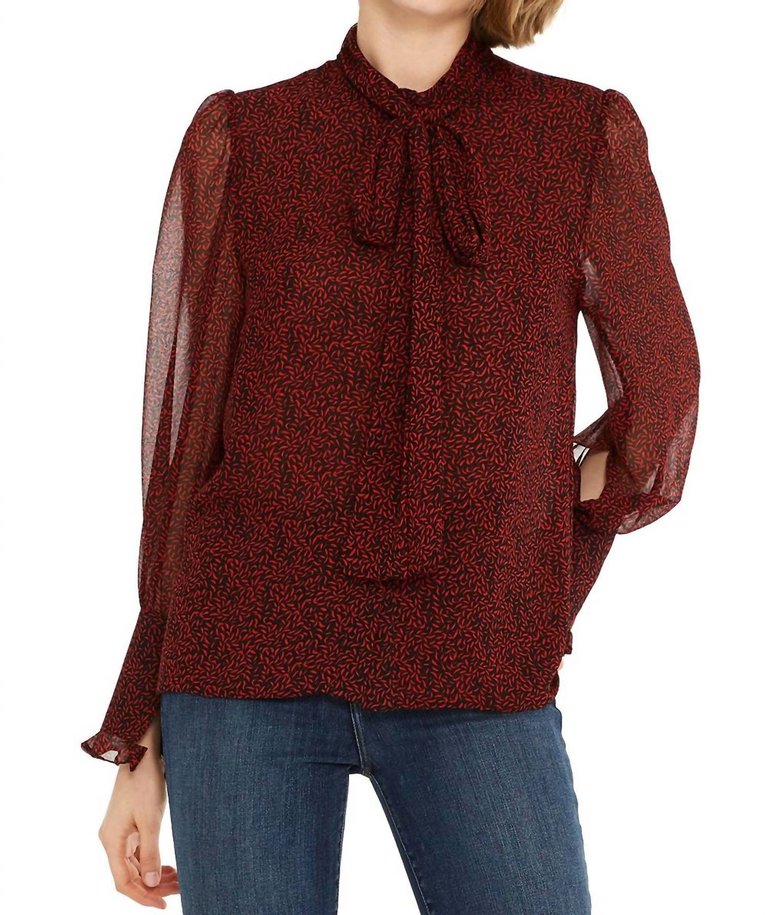 Emina Tie-Neck Blouse - Black/Red