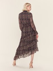 Rania Chiffon Smock Neck Asymmetrical Midi Dress