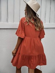 Aurora Button-Up Tie-Neck Dress In Rust