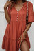 Aurora Button-Up Tie-Neck Dress In Rust - Rust