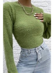 Fuzzy Open Back Sweater - Green