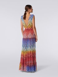 Long Cover Up Dress In Zig Zag Print Tulle