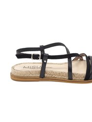 Kiara Flat Sandal In Leather - Black