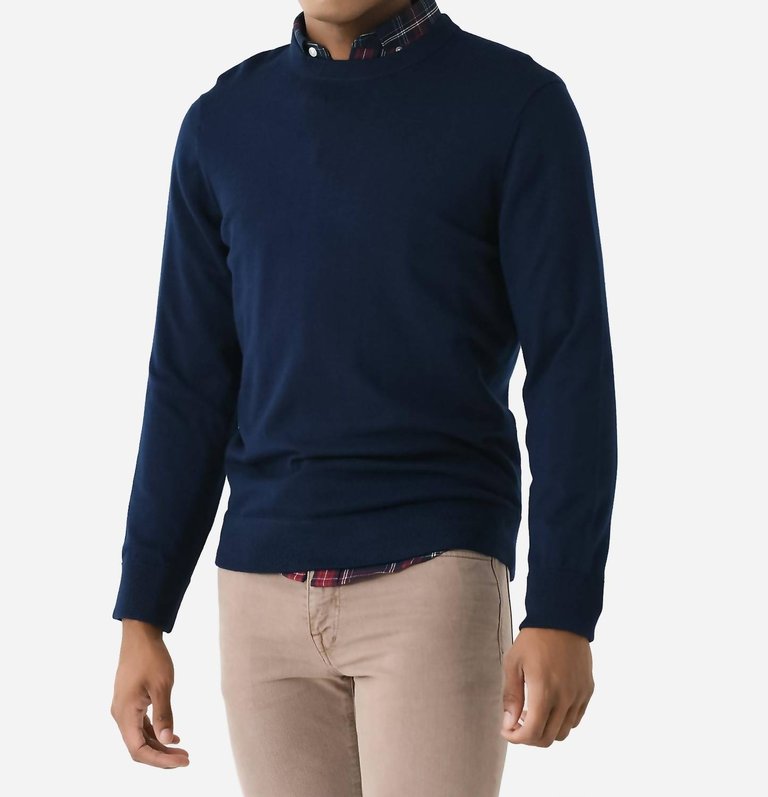 Preston Merino Crew Neck Sweater In Navy Solid - Navy Solid