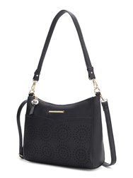 Alanis Laser Cut Vegan Leather Women’s Shoulder Bag - Black