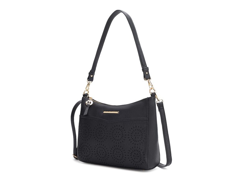 Alanis Laser Cut Vegan Leather Women’s Shoulder Bag - Black