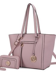 Alexandra Vegan Leather Women’s Tote Bag With Wallet – 2 Pieces - Pink