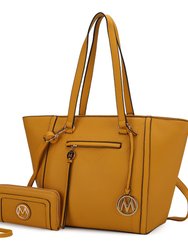 Alexandra Vegan Leather Women’s Tote Bag With Wallet – 2 Pieces - Yellow