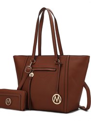 Alexandra Vegan Leather Women’s Tote Bag With Wallet – 2 Pieces - Brown