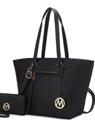 Alexandra Vegan Leather Women’s Tote Bag With Wallet – 2 Pieces - Black