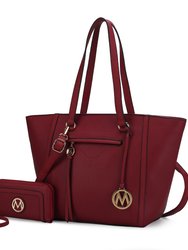 Alexandra Vegan Leather Women’s Tote Bag With Wallet – 2 Pieces - Red