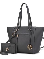 Alexandra Vegan Leather Women’s Tote Bag With Wallet – 2 Pieces - Charcoal