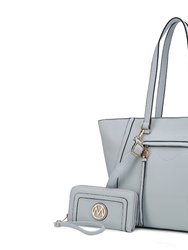 Alexandra Vegan Leather Women’s Tote Bag With Wallet – 2 Pieces - Light Blue