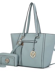 Alexandra Vegan Leather Women’s Tote Bag With Wallet – 2 Pieces - Seafoam