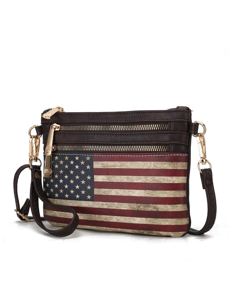 Alisson Vegan Leather Women’s Flag Crossbody/Wristlet Bag - Chocolate