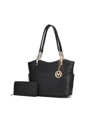 Allison 2 PCS Tote Handbag & Wallet - Black