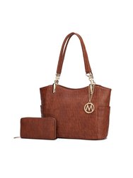 Allison 2 PCS Tote Handbag & Wallet - Cognac