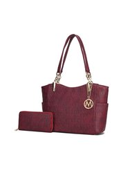 Allison 2 PCS Tote Handbag & Wallet - Burgundy