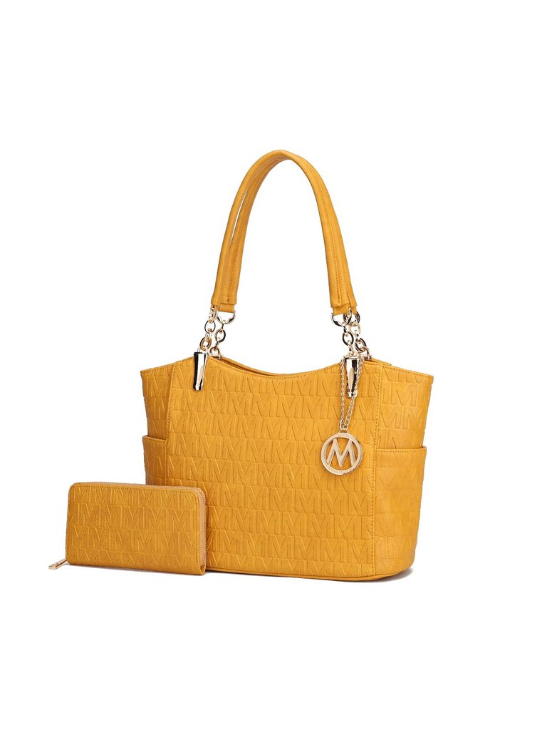 Allison 2 PCS Tote Handbag & Wallet - Mustard