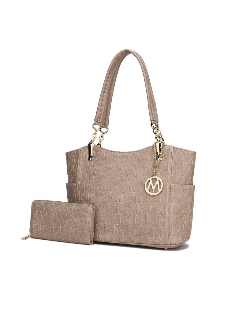Allison 2 PCS Tote Handbag & Wallet - Taupe