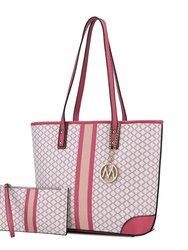 Arya Vegan Leather Women’s Tote Bag With Wristlet Pouch – 2 Pieces - Pink Pink