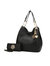Ashley Vegan Leather Women’s Hobo Shoulder Bag With Wallet- 2 Pieces - Black
