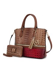 Autumn Crocodile Skin Tote Bag With Wallet - Red Taupe