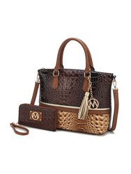 Autumn Crocodile Skin Tote Bag With Wallet - Taupe Chocolate