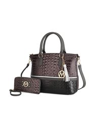 Autumn Crocodile Skin Tote Bag With Wallet - Black Charcoal