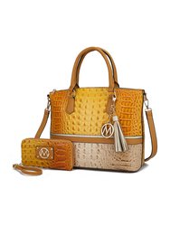 Autumn Crocodile Skin Tote Bag With Wallet - Beige Yellow