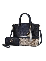 Autumn Crocodile Skin Tote Bag With Wallet - Navy Beige