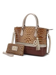 Autumn Crocodile Skin Tote Bag With Wallet - Taupe Coffee