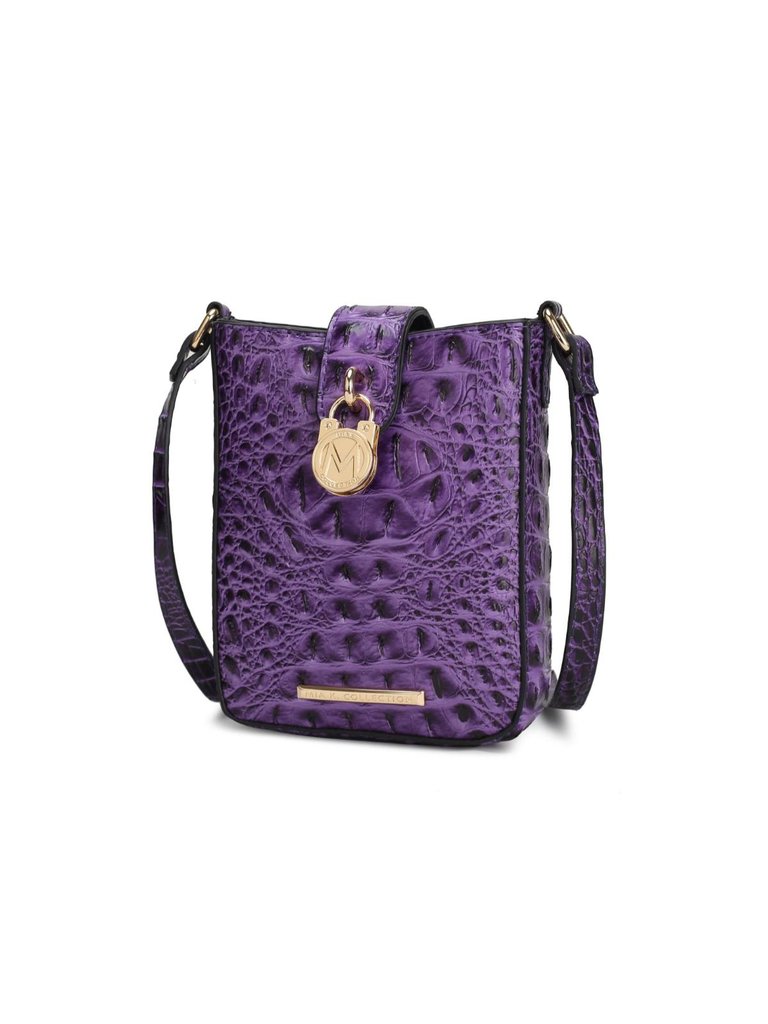 Avery Faux Crocodile Embossed Vegan Leather Women’s Crossbody Bag - Purple