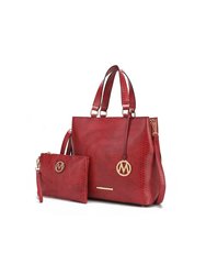 Beryl Snake-Embossed Vegan Leather Women’s Tote Bag With Wristlet - Red