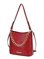 Bizzy Faux Crocodile-Embossed Vegan Leather Women’s Shoulder Handbag - Red