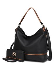 Blake Two-Tone Whip stitches Vegan Leather Women’s Shoulder Bag  With Wallet - 2 pieces - Black